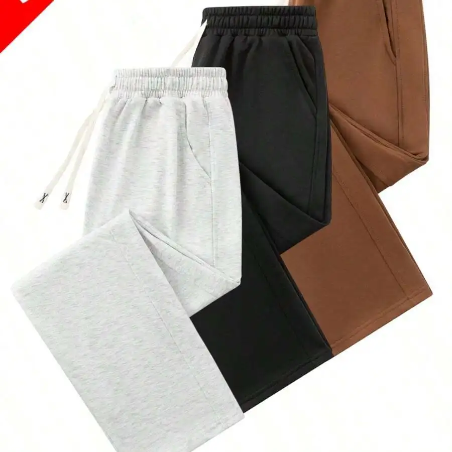 3pcs Mens Loose Jogger Pants With Elastic Drawstring Waist Mid-Rise Straight Leg Knit Sweatpants For Gym Running Casual Wear