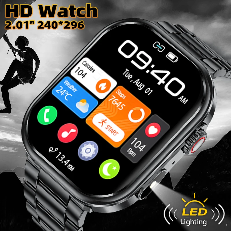 

2026 LIGE Smart Watch Flashlight 2.01" HD Large Screen AI Voice Bluetooth Call Sport Watches Health Monitor Smartwatch Women Men