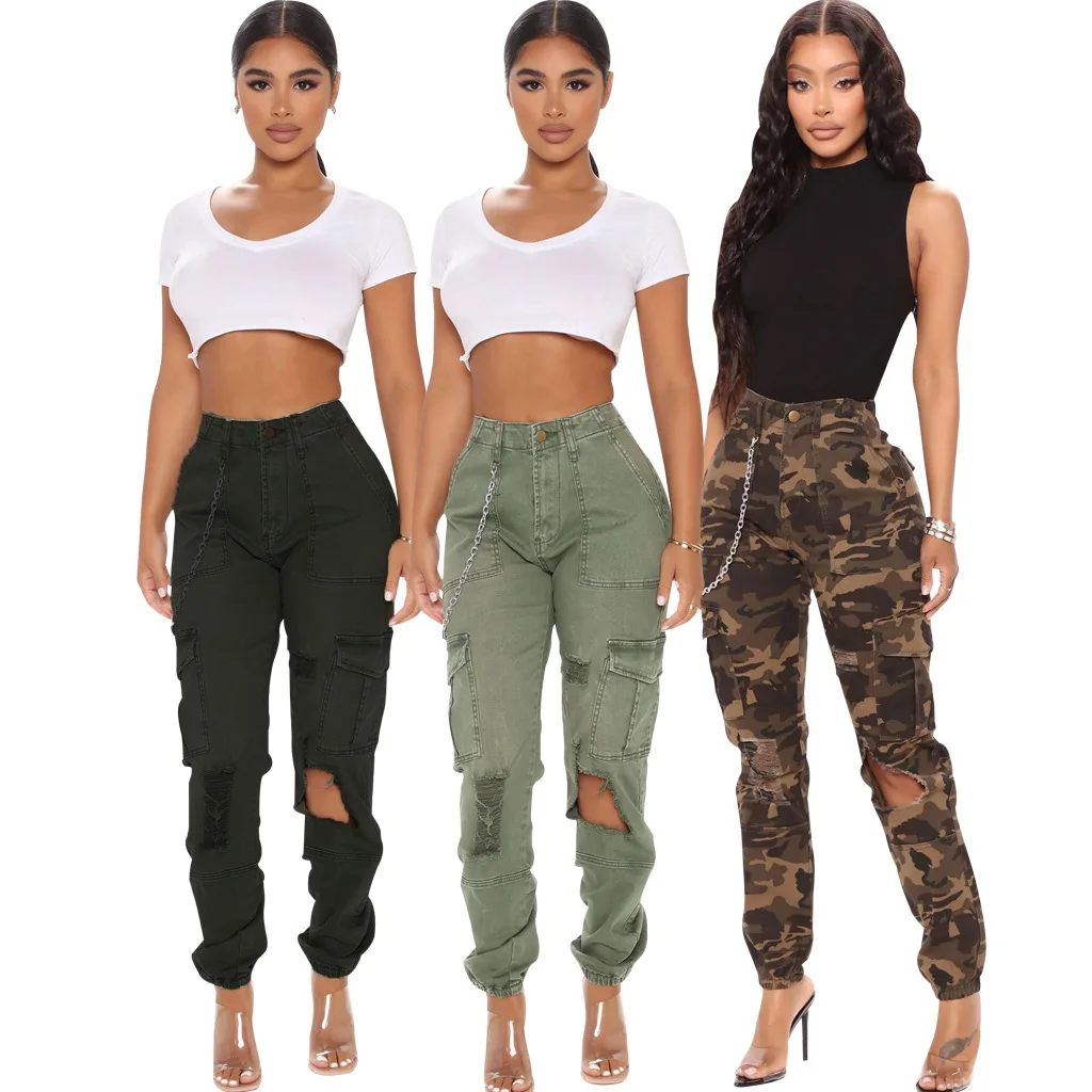 

Women Long Pants Cargo Pant Print Camouflage Casual Slim Fit Regular Elegant Splice Trousers High Waist Pocket Button 2024