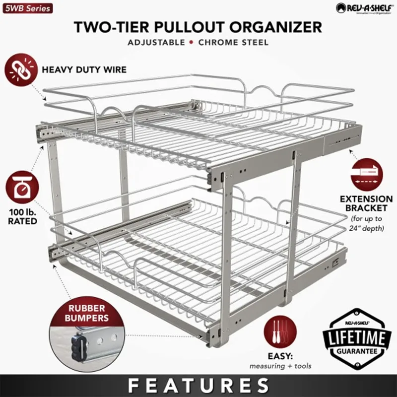 Rev-A-Shelf 2-Tier Kitchen Cabinet Pullout Shelf and Drawer Organizer Slide Out Pantry Storage Basket in Multiple Sizes,24x22 In