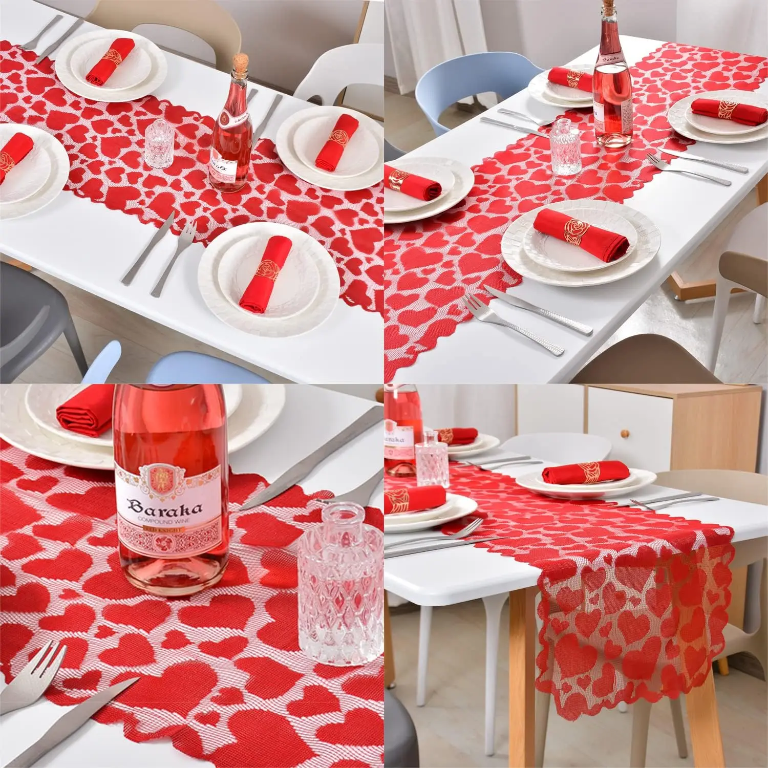 Celebrate New Year and Valentine's Day with Red Table Runners to Decorate Your Dining Table, Waterproof and Oil-Proof Placemats and Tablecloths, Suitable for Valentine's Day Home Decoration