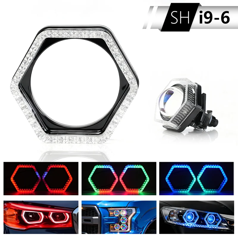 2.5/3 Inch 5D For Car Headlight RGB LED Angel Eyes Halo Rings DRL Covers Turn Signal Light App Control Halo Covers Multi-Color