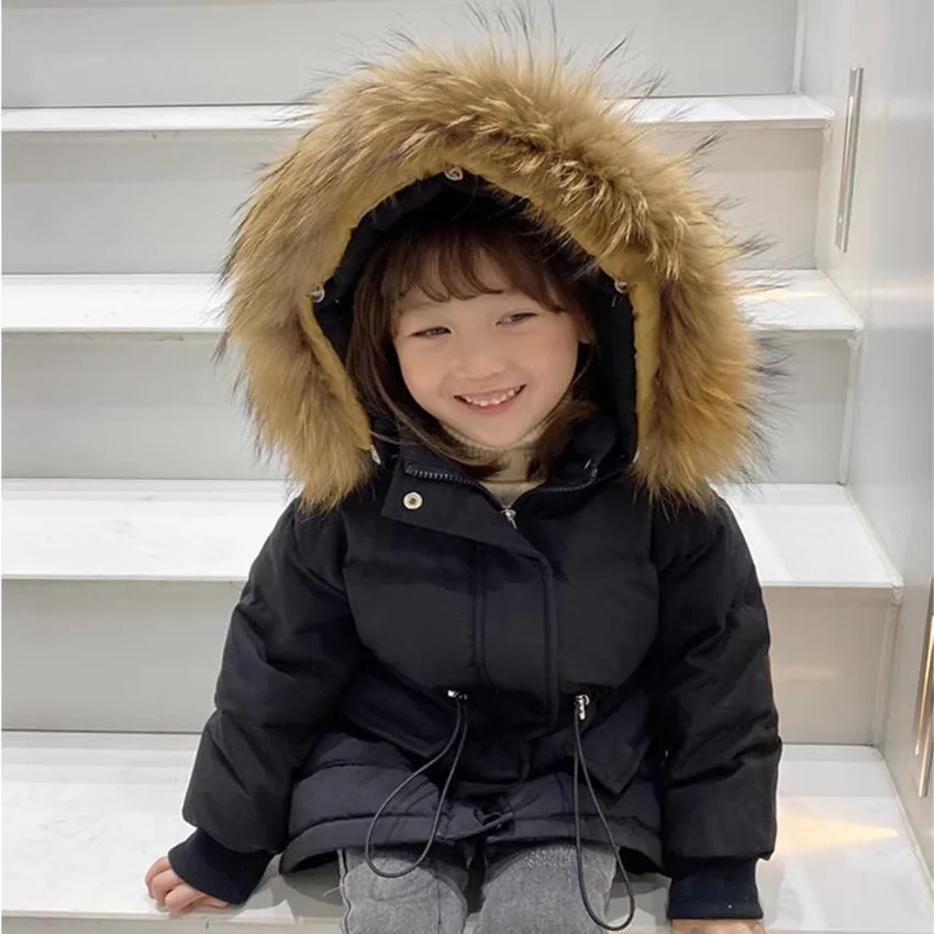 Baby Girl And Boys Down Jacket Winter New Real Fur Collar White Duck Down Outerwear Kids Parka Down Coats 2-12 Years Wz1252