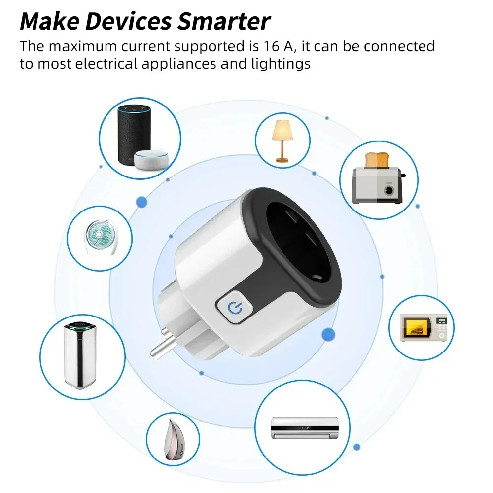 Tuya WiFi Smart Socket 20A EU Plug With Power Monitoring Timing Function Outlet Support Alexa Google Assistant Yandex