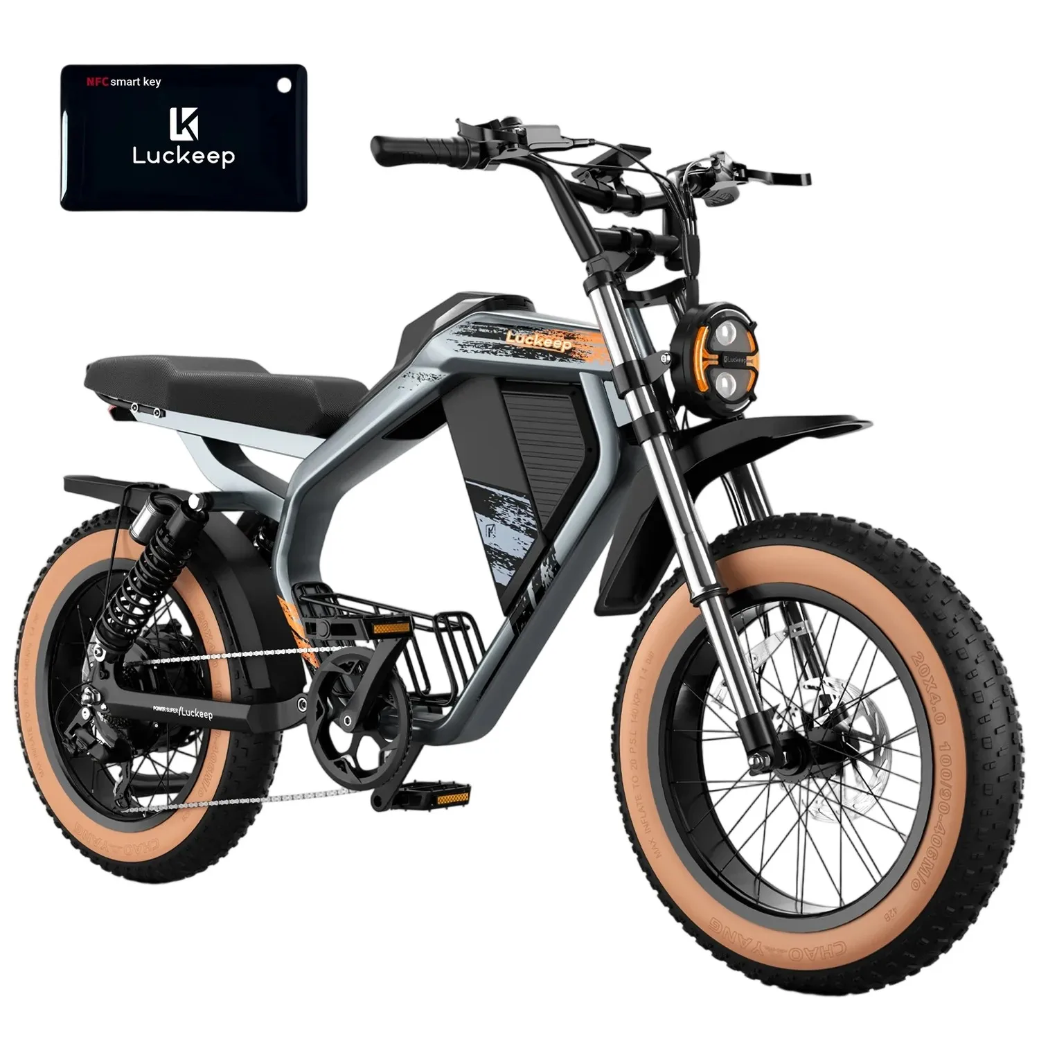 

Grey LUCKEEP M5 Max 20" Off Road Electric Bike 1500W Motor 52V 20Ah Battery