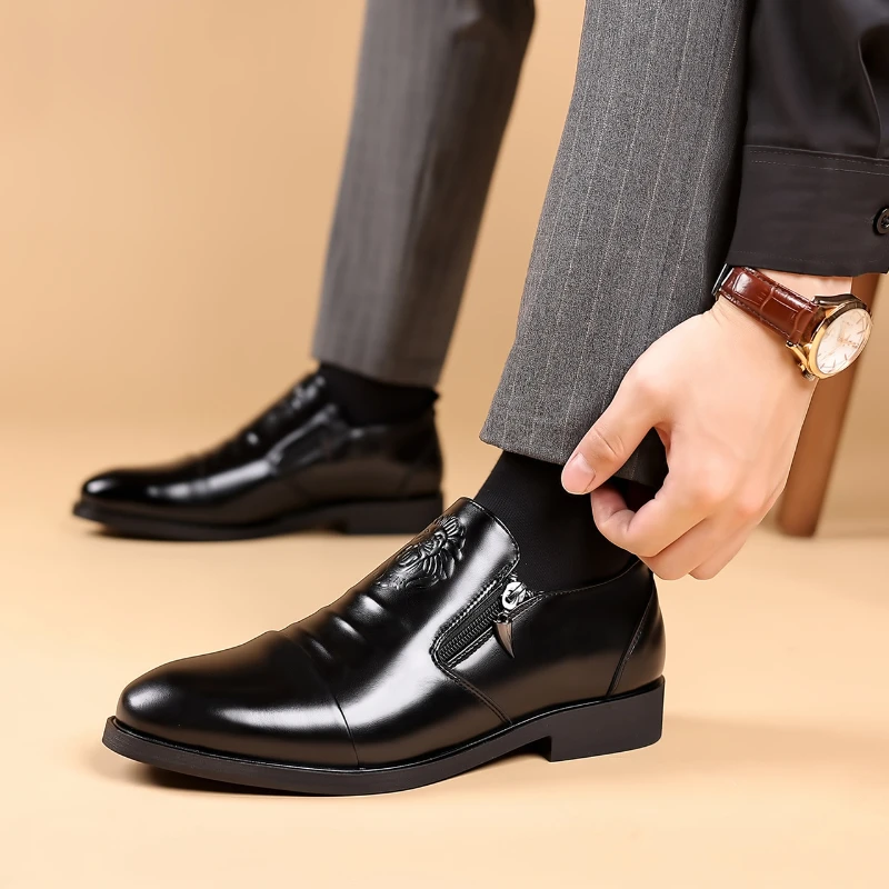 Luxury Men Oxford Shoes Retro Lion Head Zip Men Dress Shoes Office Business Loafer High Quality Men Party Wedding Shoes 2024 New