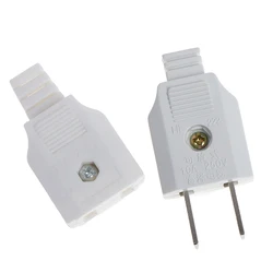 Household Plastic White US 2 Flat Pin AC Electric Power Male Plug Female Socket Outlet Adapter Wire