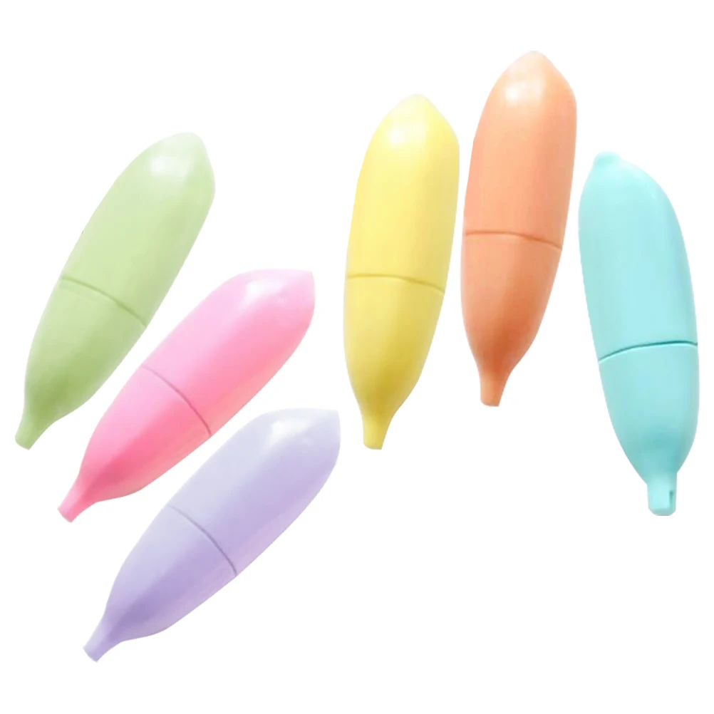

6 Pcs Banana Shaped Highlighters Mini Art Markers Painting Pens Note Marking Scrapbook Cartoon Marker Pens Small Highlighter