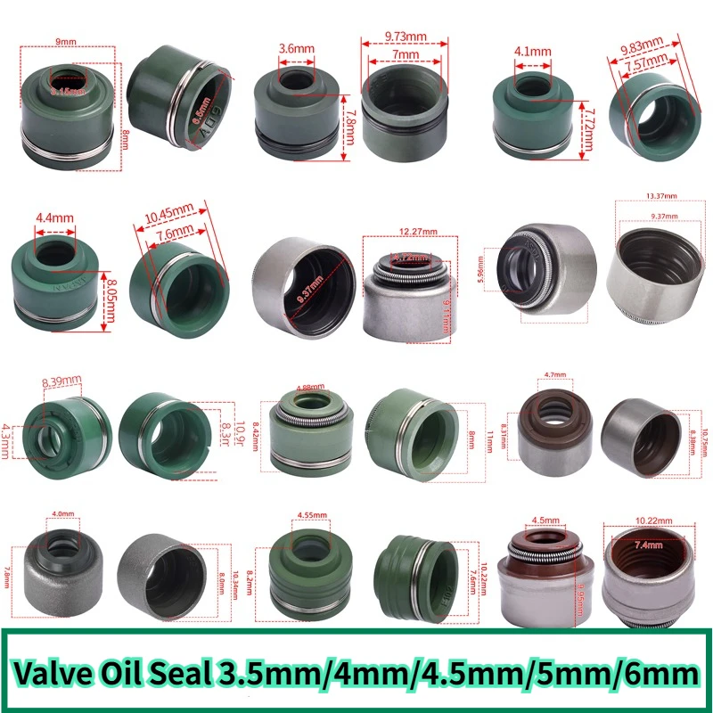 

16pc For Honda For Yamaha For Suzuki For Kawasaki For BMW Moto Engine Intake Exhaust Valve Stem Oil Seal 3.5mm 4mm 4.5mm 5mm 6mm