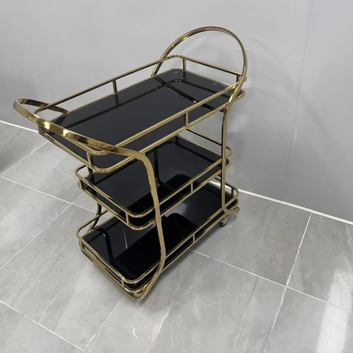 Hotel restaurant mobile side table trolley coffee table stainless steel dining cart Italian light luxury stainless steel modern