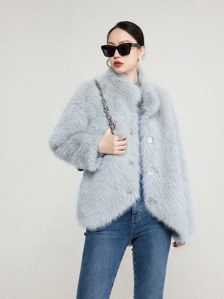 

Экологичная цельная шуба из меха, длинная, для повседневной носки, стандартной длины, с воротником-стойкой, верхняя одежда для женщин