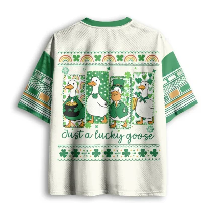 Men Mesh V Neck T Shirt Lucky Goose Clover Print St.Patrick's Day Summer Casual Loose Top