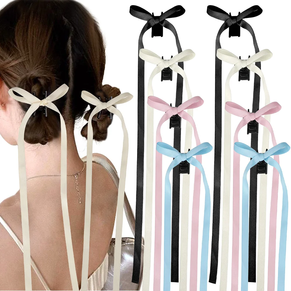 

1PC Ribbon Long Bow Hair Claw mini Side Clips for Women Girls Kids Hairpin Cute Women Princess long Tassel Clip Hair Accessories