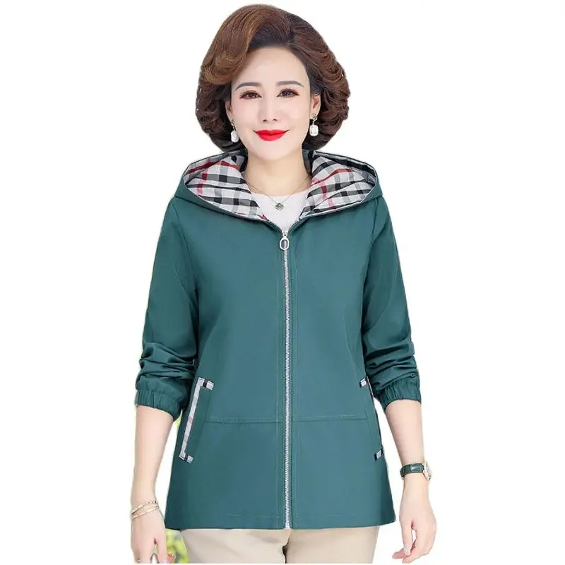 

Fashion Mom Spring And Autumn New Thin Coat Large Size Middleaged And Elderly Women's High-end Minimalist Hooded Women5XL