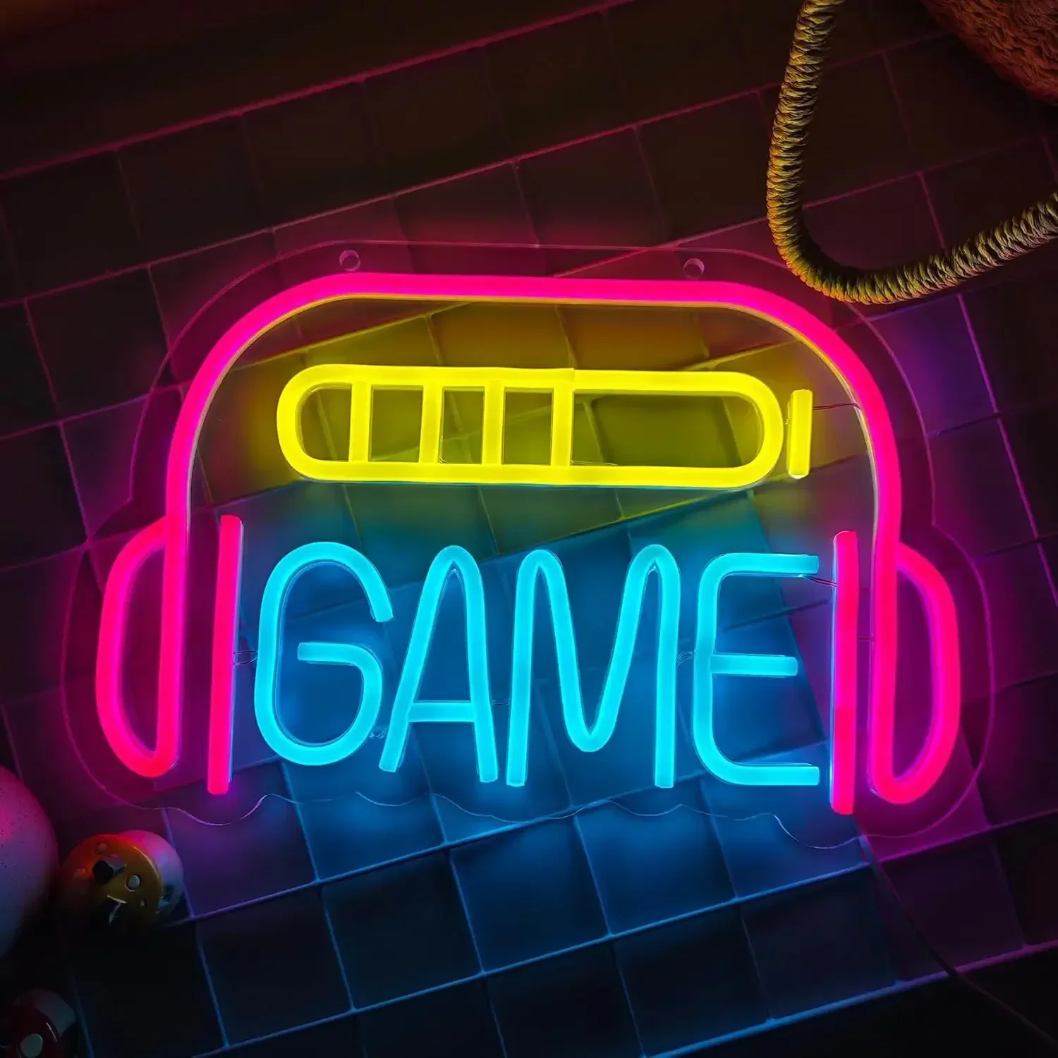 Game Headset Multicolor Neon Sign LED Wall Art USB Powered Dimmable Acrylic Glow Lamp Gaming Room Bedroom Bar Cafe Decor Gift