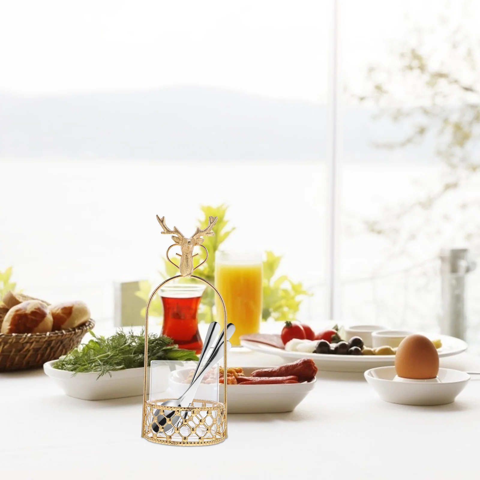 

1Set Christmas Themed Elk Shaped Flower Holder Tableware Canister Iron Glass Organizer Creative Storage Container Festive Decor