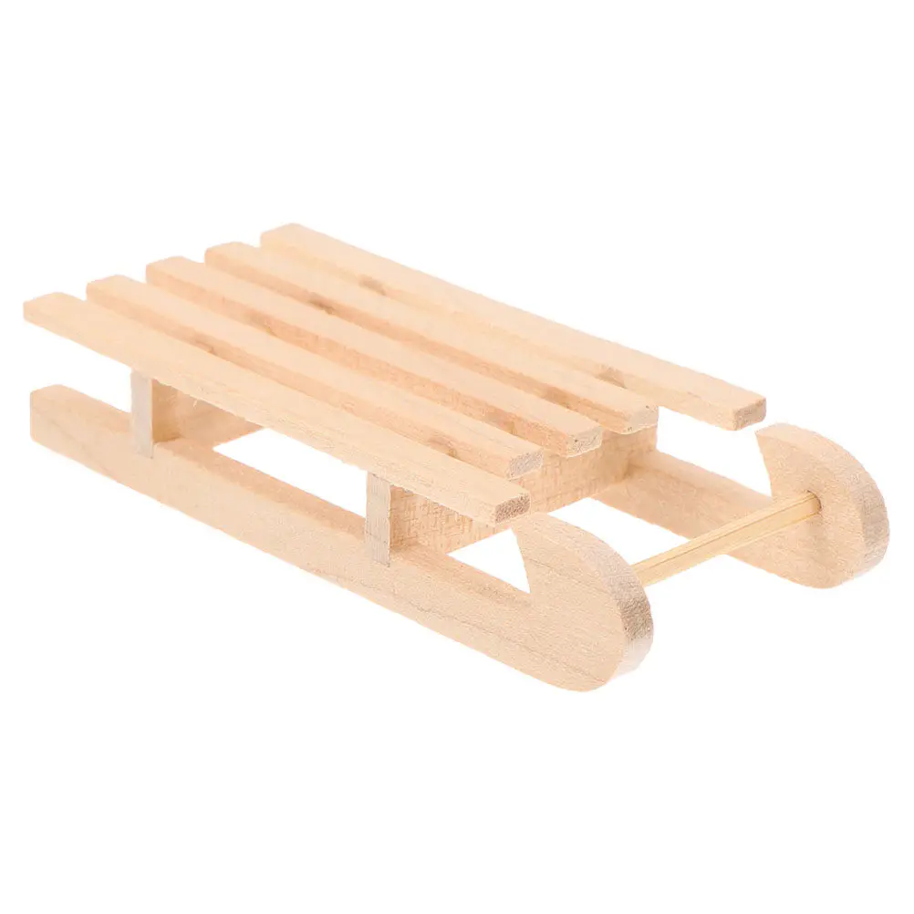 Miniatures Decor Wooden Sled Natural Wood DIY Sleigh Craft Minihouse Ornament Snow Scene Layout Decor Mini Ski Snow Sleigh