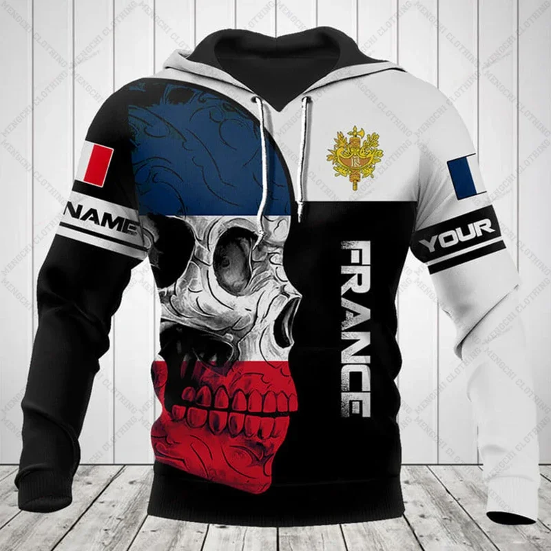 

Customize France Emblem Skull Pattern Hoodies For Male Loose Men's Fashion Sweatshirts Boy Casual Clothing Oversized Streetwear