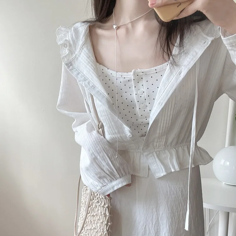 Koreaanse chique elastische taille lang Sve zonbescherming irt kanten rand volant ontwerp dames Faion zomer irt