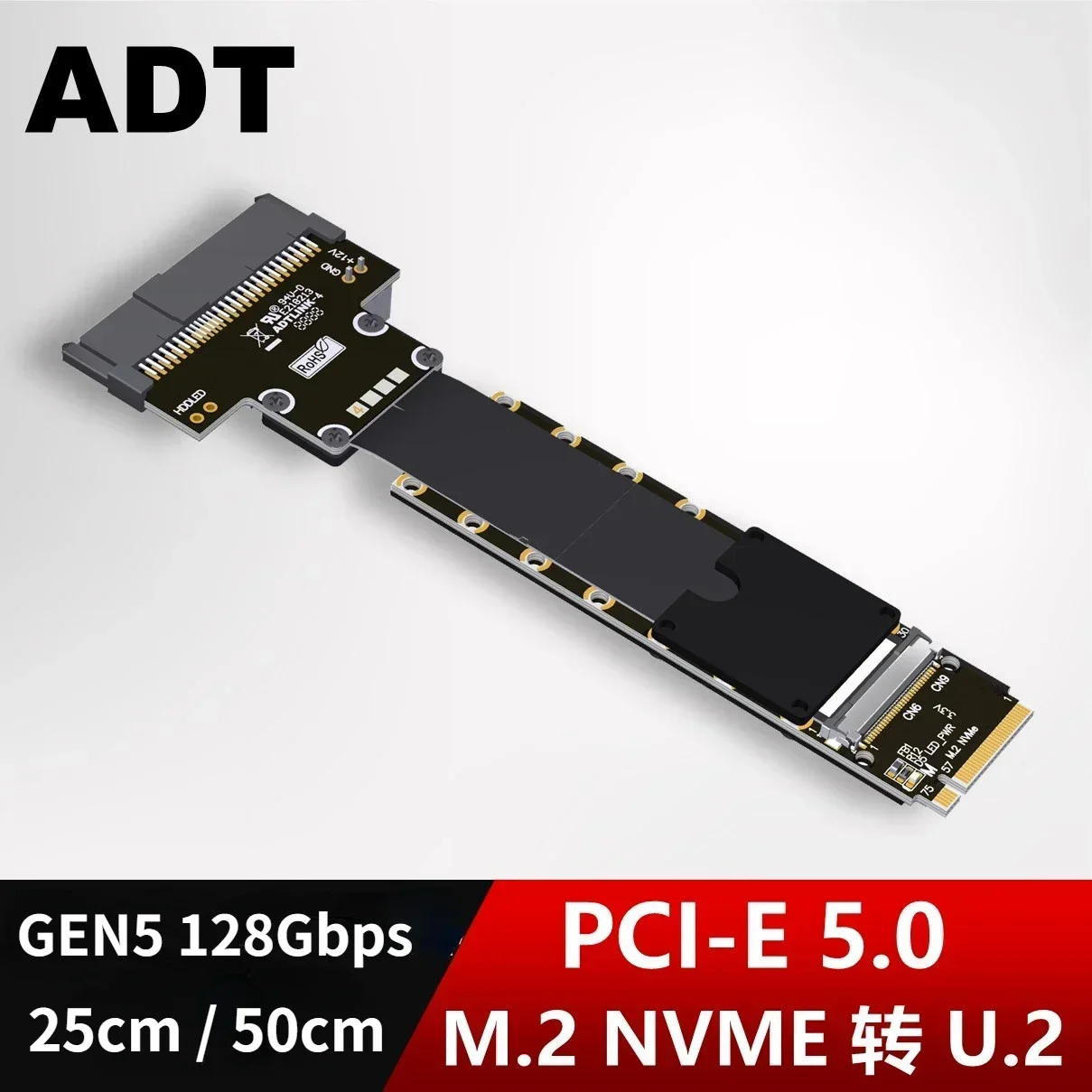 ADT-Link F47SF 5.0 M.2 NVMe to U.2 SFF8639 SSD Extension Cable w Sata Power Cord PCIE 5.0 X4 U.2 NVMe SSD Cards to M.2 NVMe Slot