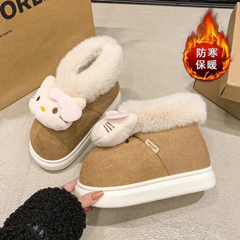 Sanrio winter Hello Kitty cute warm home women's shoes cartoon non-slip thick-soled outdoor wear thickened plush cotton shoes