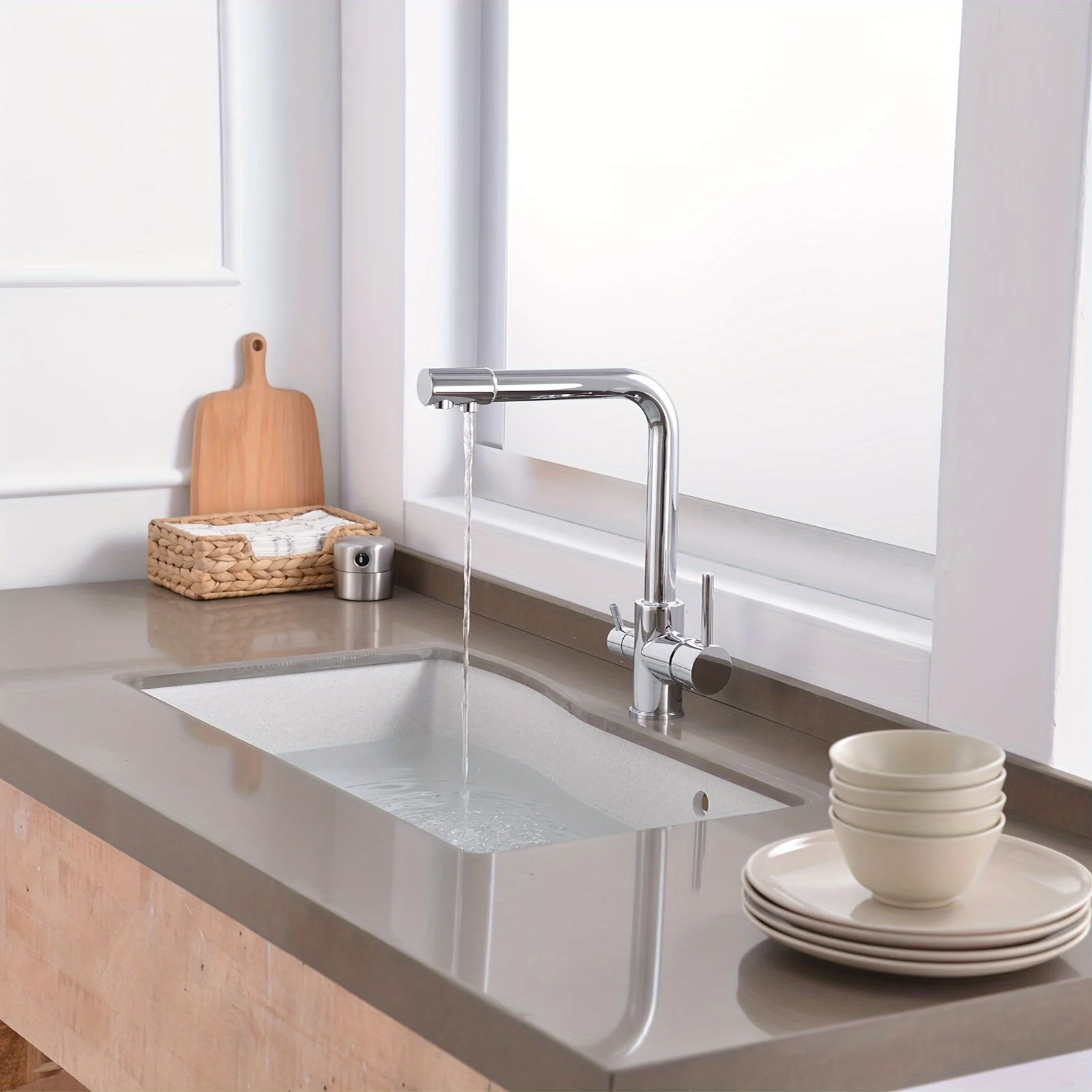 Grifo de cocina cromado، caño Giratorio doble، filtro purificador de agua potable، fregadero de latón، grifo mezclador 3 en 1