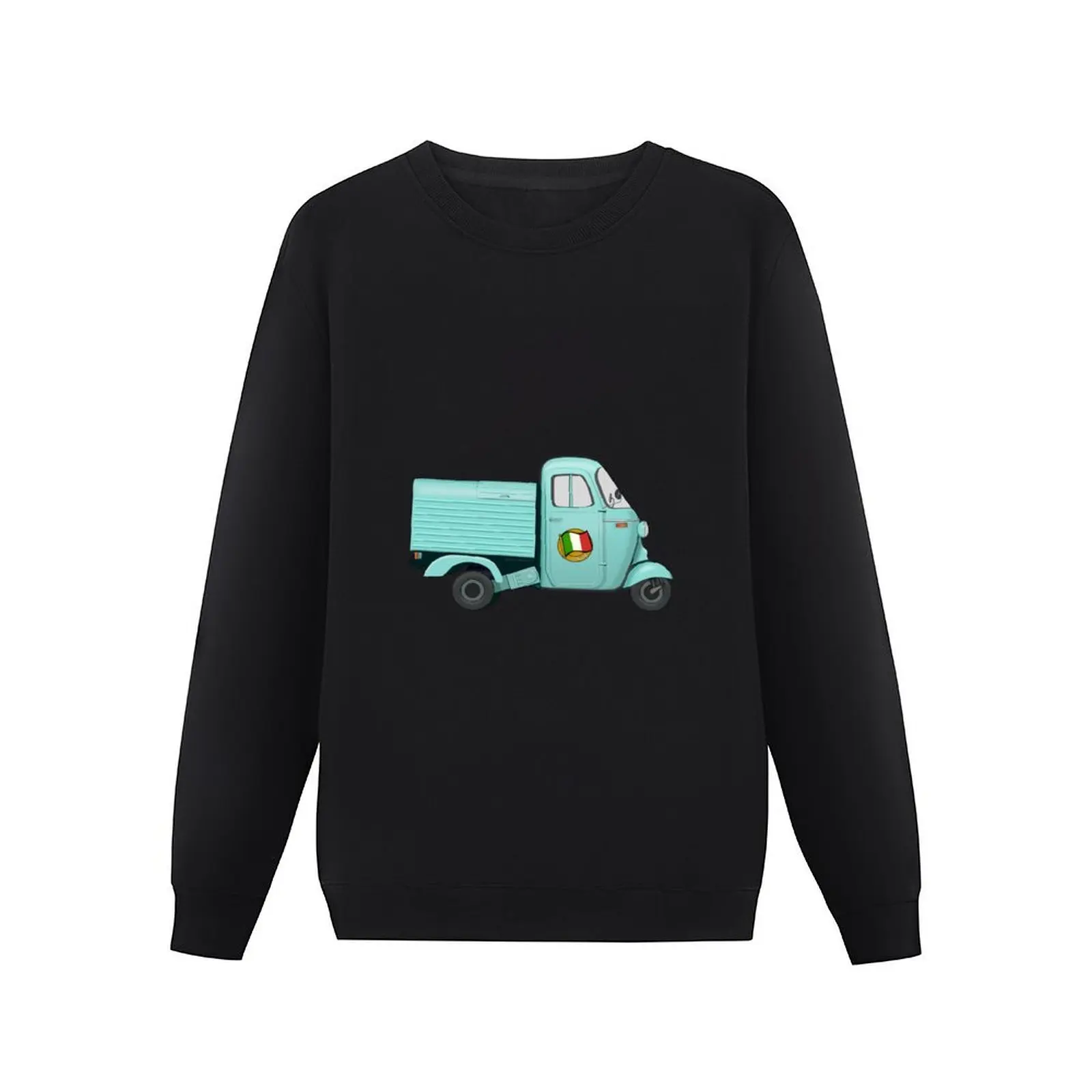 Vintage Cyan Italian Motorized Rikshaw with Italian Flag Sticker on the Door Pullover Hoodie autumn oversize sweatshirts