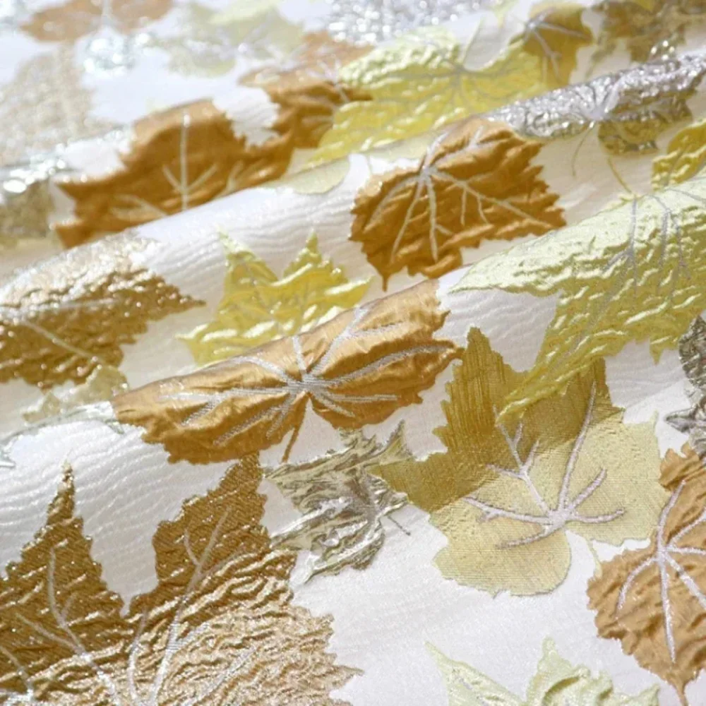 

Metal Wire Brocade Jacquard Fabric Maple Leaf Yarn Dyed Dress Trench Coat Fashion European Brand Design Diy Sewing Cloth