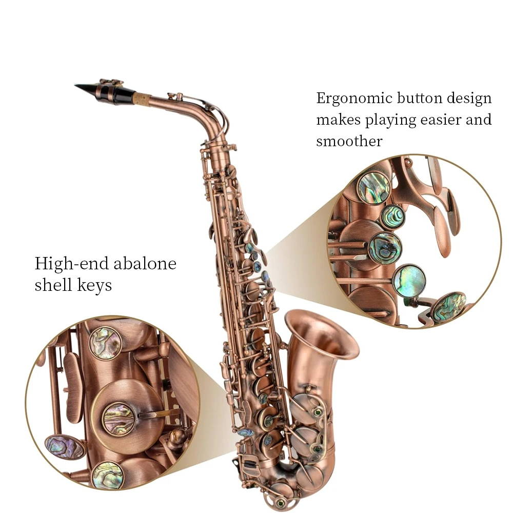 Professional AS802 Eb Alto Saxophone Brass Antique Red Copper E Flat Sax Musical Woodwind Instrument With Case Mouthpiece