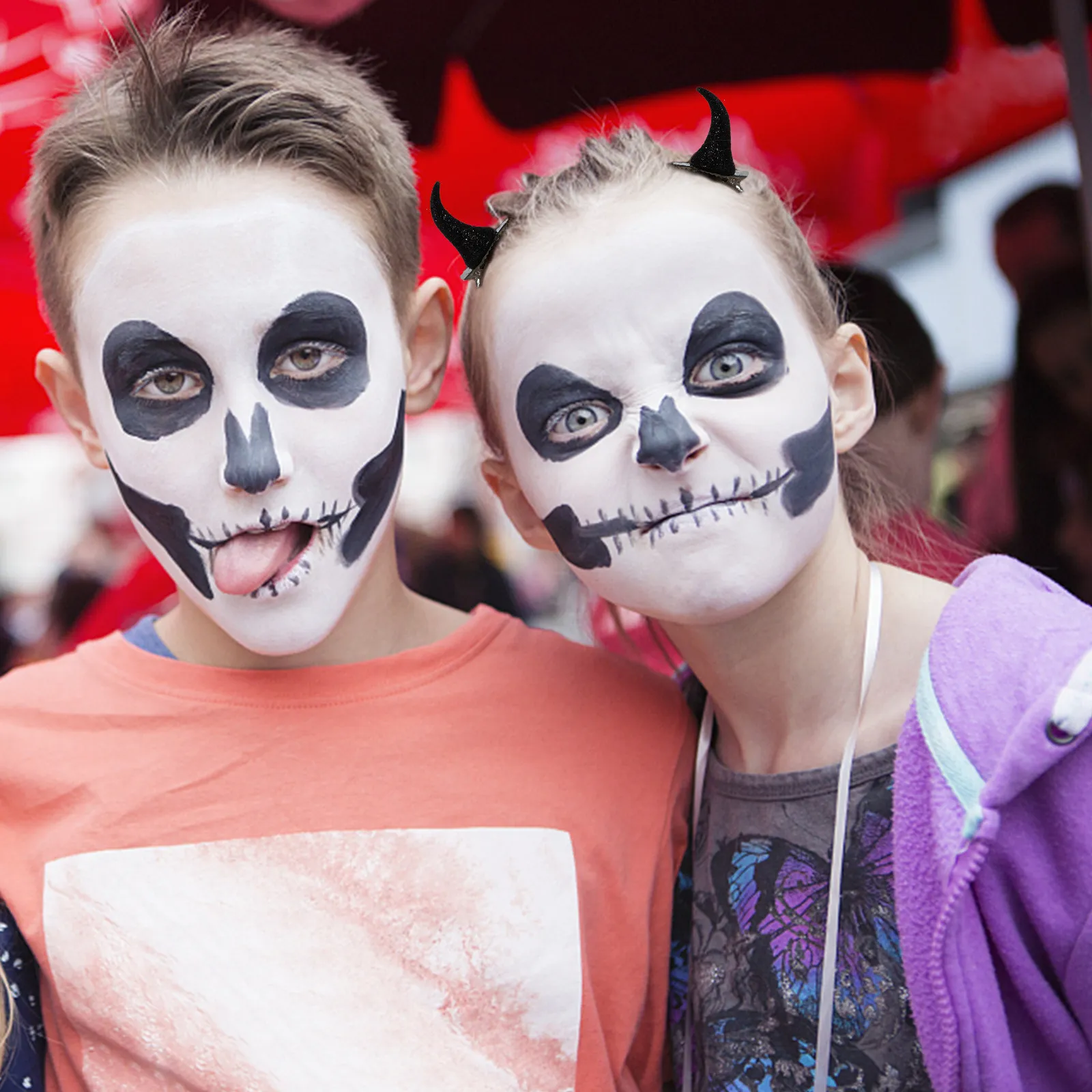 

1Set Ox Horn Hairpins Red Black Halloween Decorative Hair Clips Lovely Party Hairpin Halloween Supplies Creative Hair