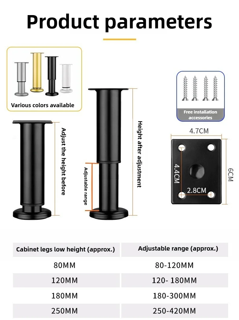 1 Stück Teleskopisch Verstellbare Bettstützbeine Hochwertige Quadratische Möbelbeine für Zimmer und Büro, Stuhlbeine, Ausziehbare Metallsofa-Füße – Detail 9