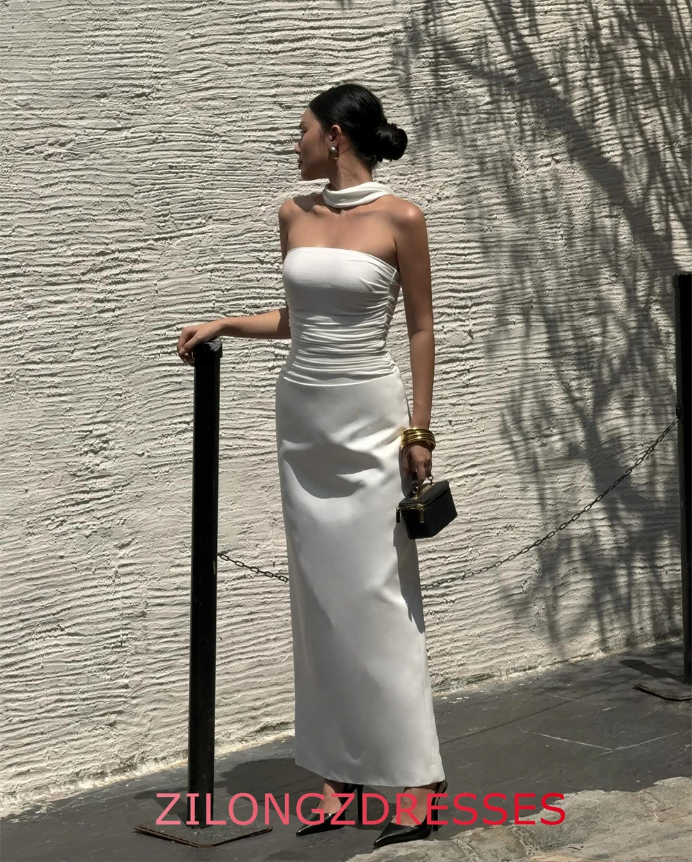 فستان سهرة فاخر من الساتان الأبيض مخصص، فساتين رائعة بدون حمالات بدون أكمام لحفلات العودة للوطن، فساتين مناسبة خاصة #4