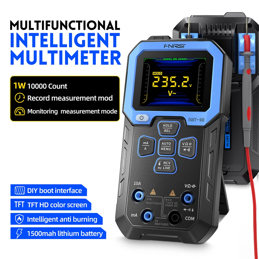 

FNIRSI DMT-99 Digital Multimeter 10000 Counts Intelligent Voltage Meter Detector with 2.4" TFT for AC/DC Voltage Current NCV