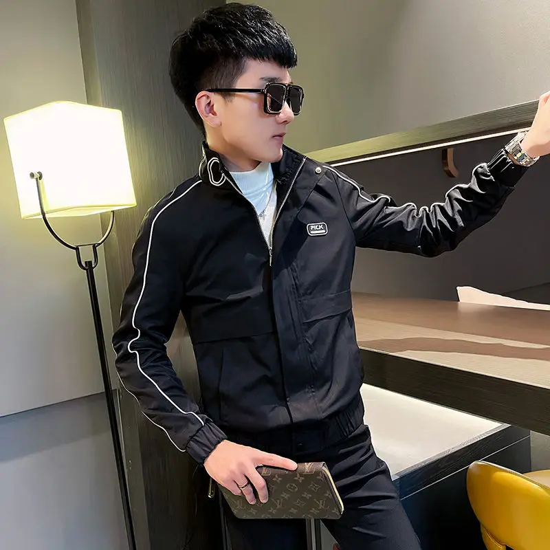 Spring and Autumn Men\'s Jacket Decoration Body Standing Collar Trendy Brand Internet Celebrity Trendy Casual Youth Coat Top