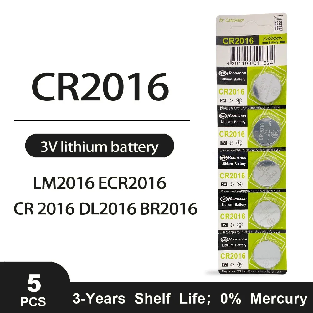 5pcs 70mAh CR2016 Battery Coin Cells CR 2016 DL2016 BR2016 LM2016 ECR2016 3V Lithium Button Battery For Watch Remote Key