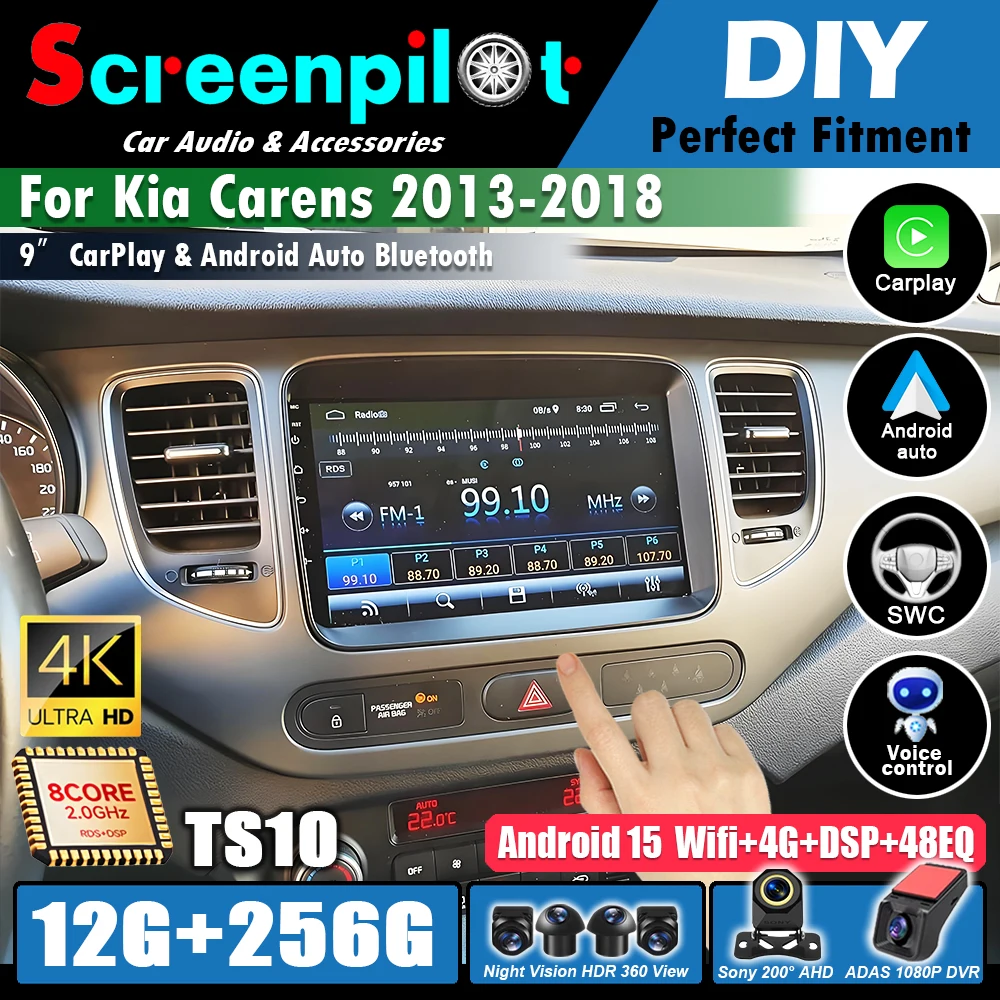 Radio Multimedia para Auto Android 16 para Kia Carens 2013 2014 2015 2016 2017 2018, Reproductor Estéreo con WIFI, GPS, Navegación 5G, Auto Carplay