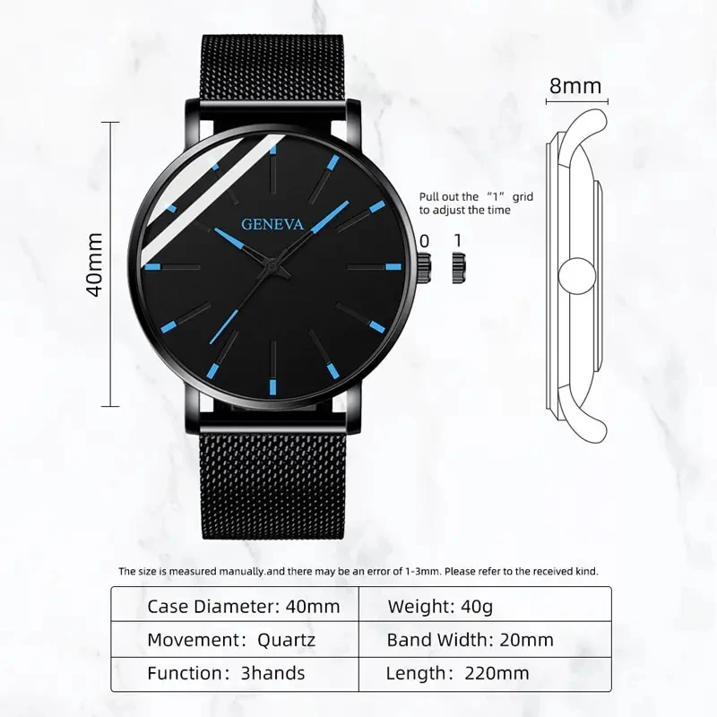 2pcs/set Men Women Business Quartz Watch Minimalist Fashion Stainless Steel Band Wrist Watch & Bracelet, Gift For Him Her