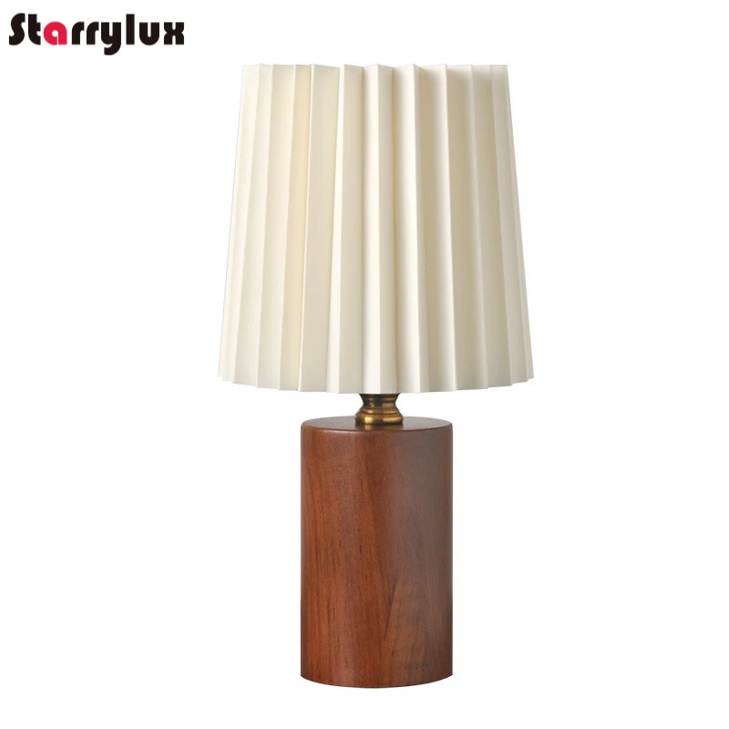 

Vintage Nordic Bedside Table Lamp - 3 Color Dimmable USB Wood Bamboo Base Folding Shade for Bedroom Desk
