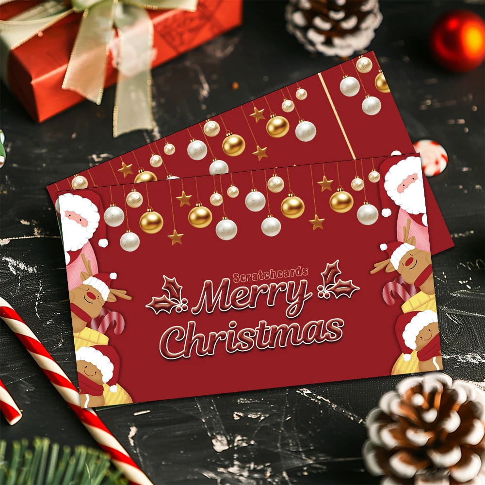 ชุดการ์ดโน้ตเปล่า 24 ชิ้น, การ์ดขูดสุขสันต์วันคริสต์มาสสีแดง, การ์ดขูดเซอร์ไพรส์วันหยุดปี 2026, ของตกแต่งงานปาร์ตี้, การ์ดของขวัญ DIY