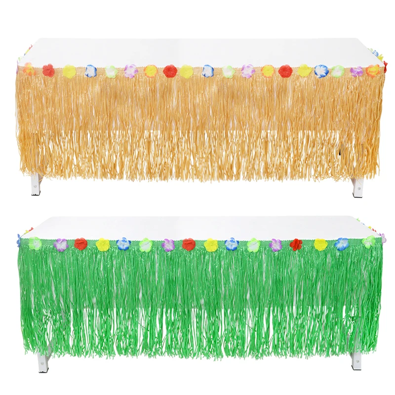 

Hawaiian Party Grass Table Skirt Decoration Green Yellow Luau Grass Table Skirt Straw Tropical Hawaii Summer Beach Wedding Decor