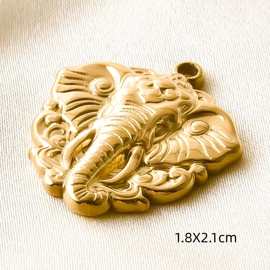 5 Stück goldfarbene Buddha-Kopf-Om-Anhänger, Fatima-Hand, Baum, Lotus, Edelstahl-Anhänger für die Schmuckherstellung, Halskette, Schlüsselanhänger, Zubehör – Detail 2