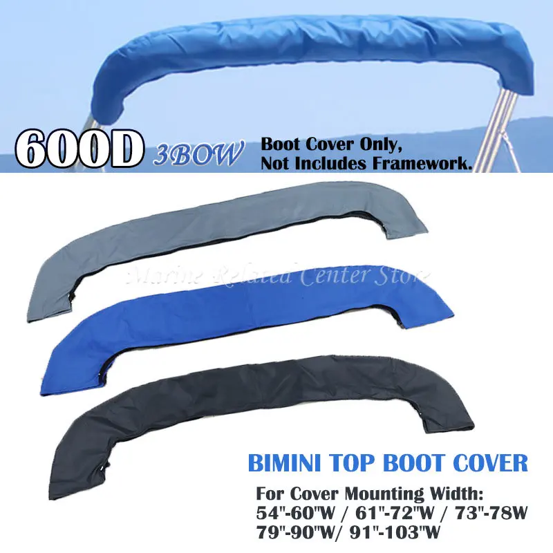 600D Bimini Top Boot Cover 3 Bow No Frame Waterproof Yacht Boat Cover with Zipper Anti UV Dustproof Cover Marine Accessories