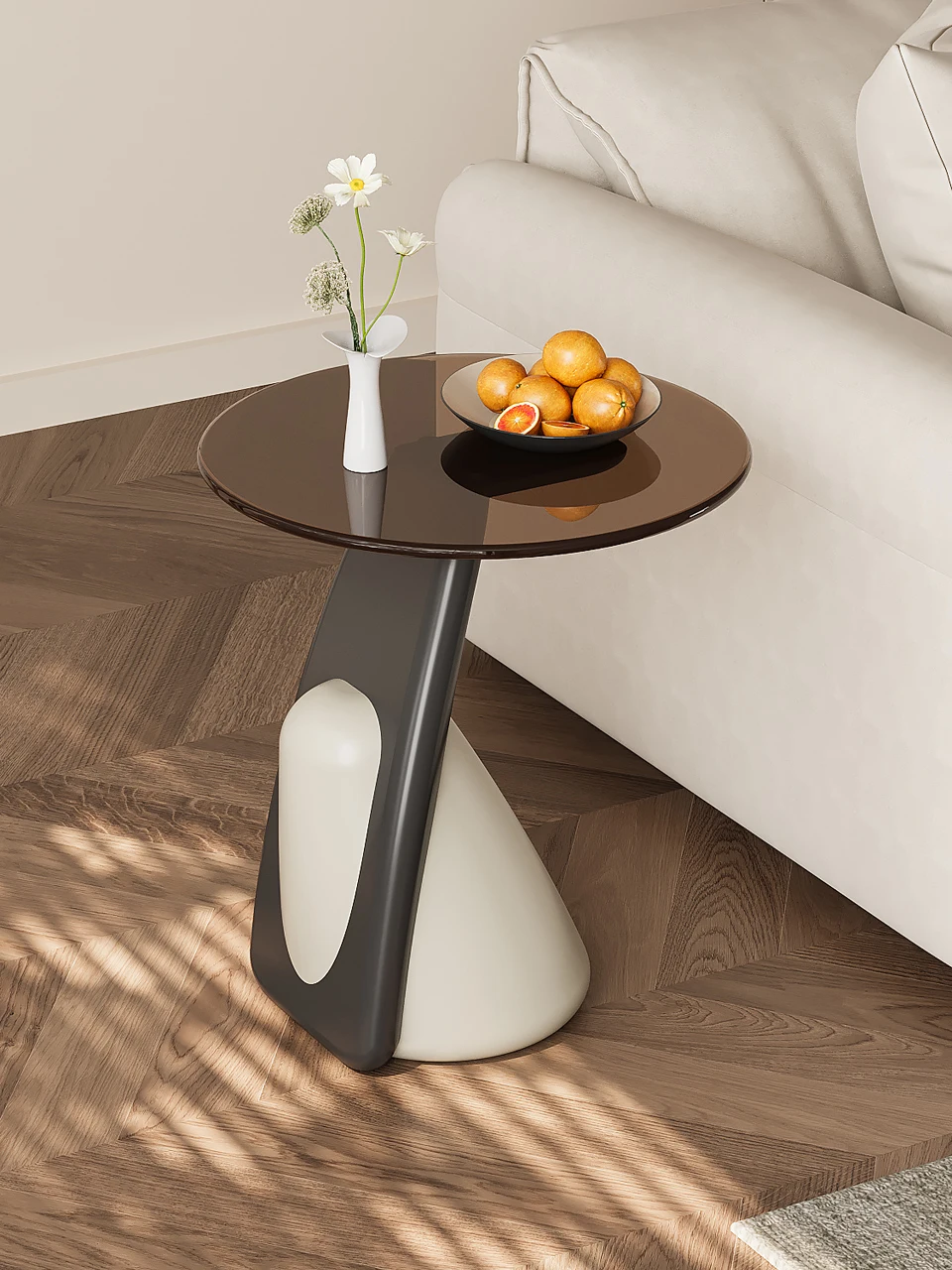 Italian minimalist  living room sofa Rona side table design light luxury simple modern glass coffee table