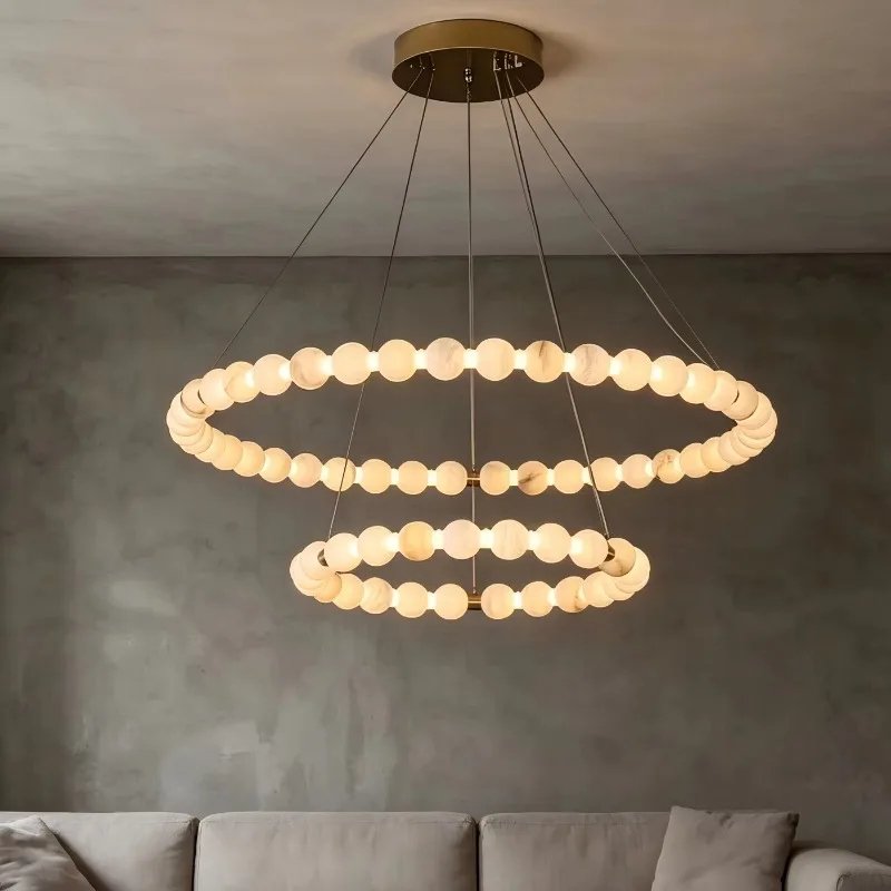 Marble All Copper Chandelier Nordic Creative Design Modern Minimalist Home Dimmable Pendant Dining Room Chandelier High Ceiling
