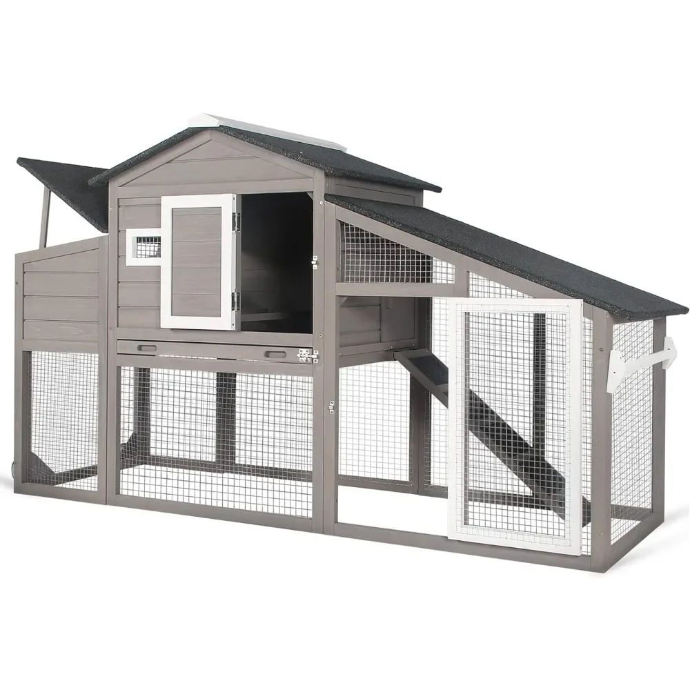 

2 Story Poultry Cage With Run Chicken Farm Equipment Chicken Coop Wooden Backyard Hen House - Indoor Outdoor for 2-3 Chickens