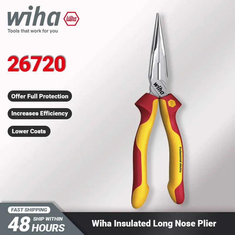 Wiha 26720 Needle Nose Pliers 1000V VDE-tested with Cutting Edge Insualted Electrician Plier Professional Electrical Tools