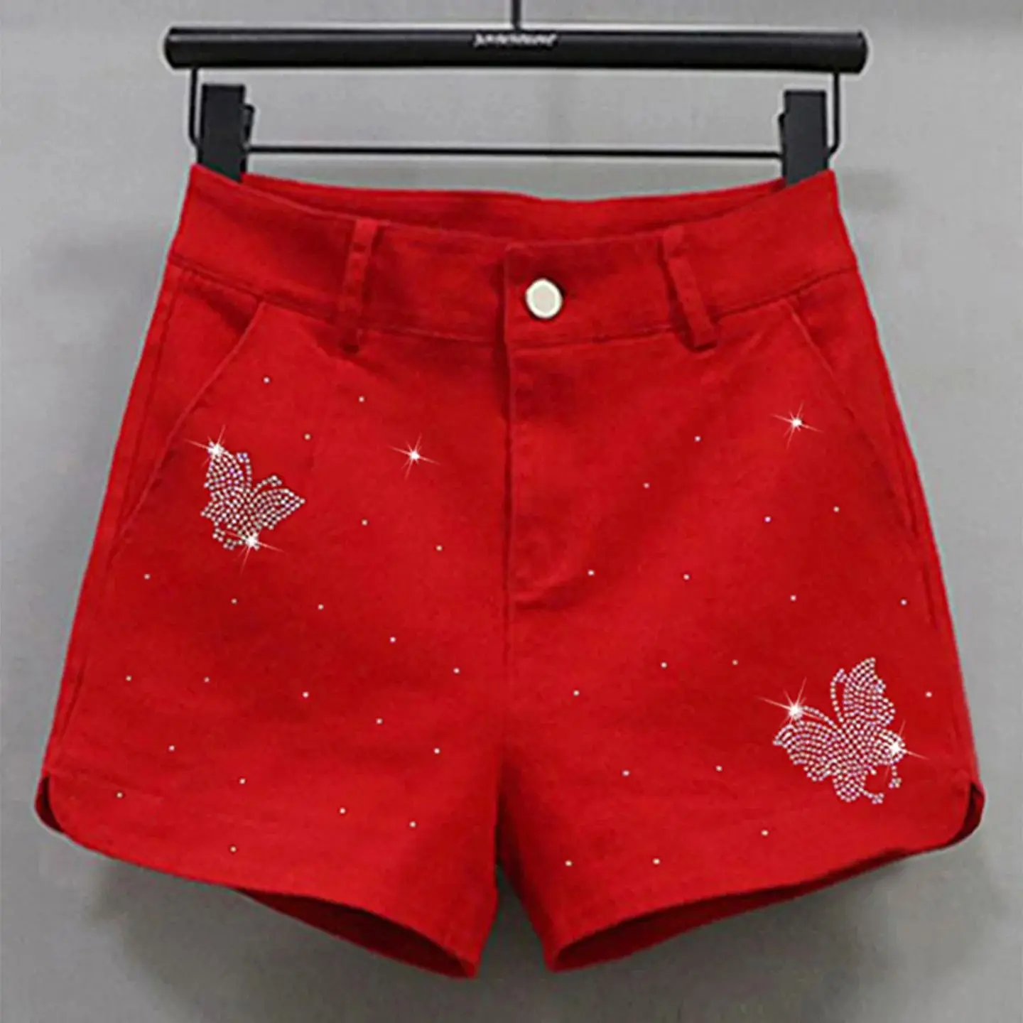 

Модные джинсовые шорты с бабочками и стразами в корейском стиле для женщин, летние повседневные шорты в стиле дофамин, универсальные укороченные брюки для девушек в уличном стиле