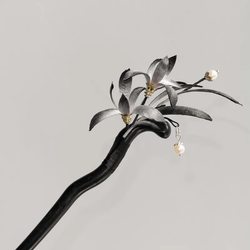 Original Design Intangible Heritage Orchid Velvet Hairpin, Daily Commute Chinese Hair Accessory for Women