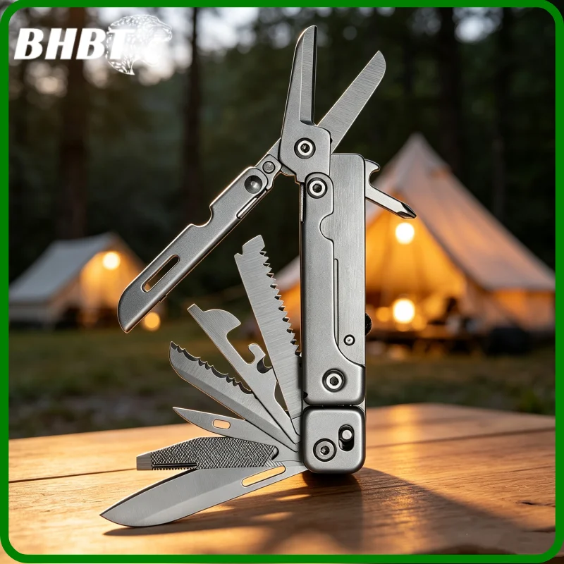 BHBT 14 In 1 Folding Multitool with Detachable Scissors Outdoor Camping Survival EDC Equipment Hand Tools Gift For Men