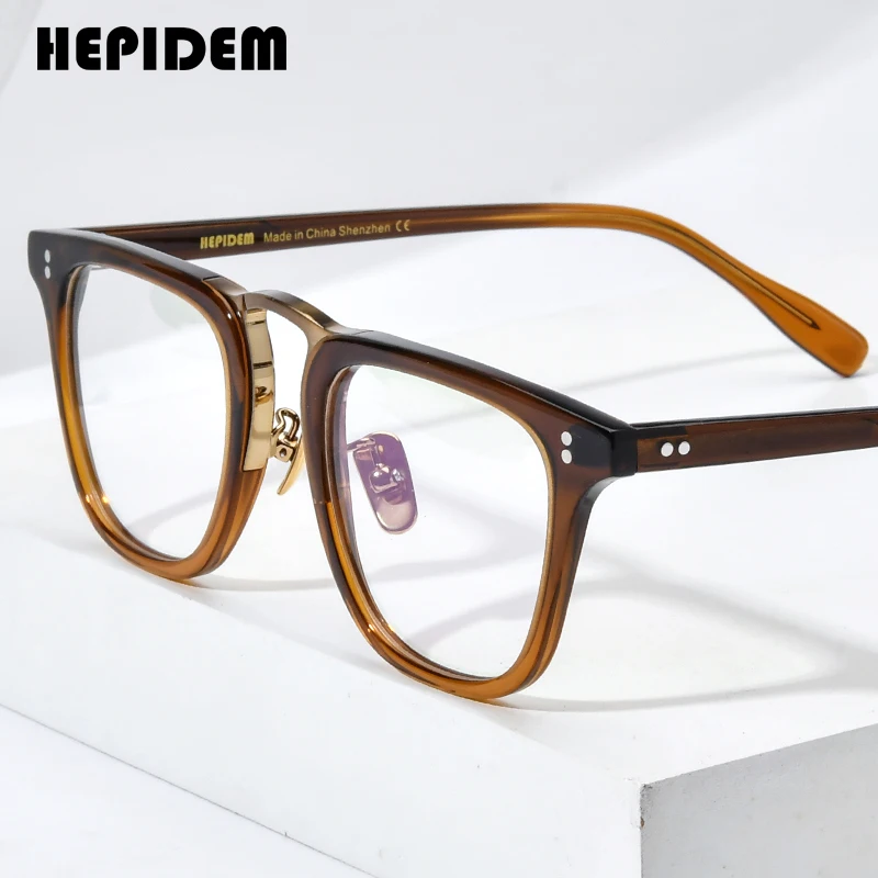 hepidem-アセテート眼鏡フレーム男性ブランドデザイナーレトロスクエアオタクメガネ日本製手作り眼鏡ヴィンテージ眼鏡-9214